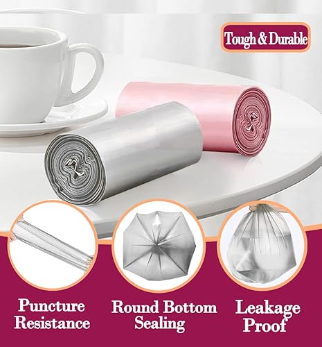 Miniatura 4 de 4G-3M180 bolsas de basura pequeñas de 4 galones180 unidades, bolsas de basura fuertes, color dorado, gris y rosa, bolsas de plástico para