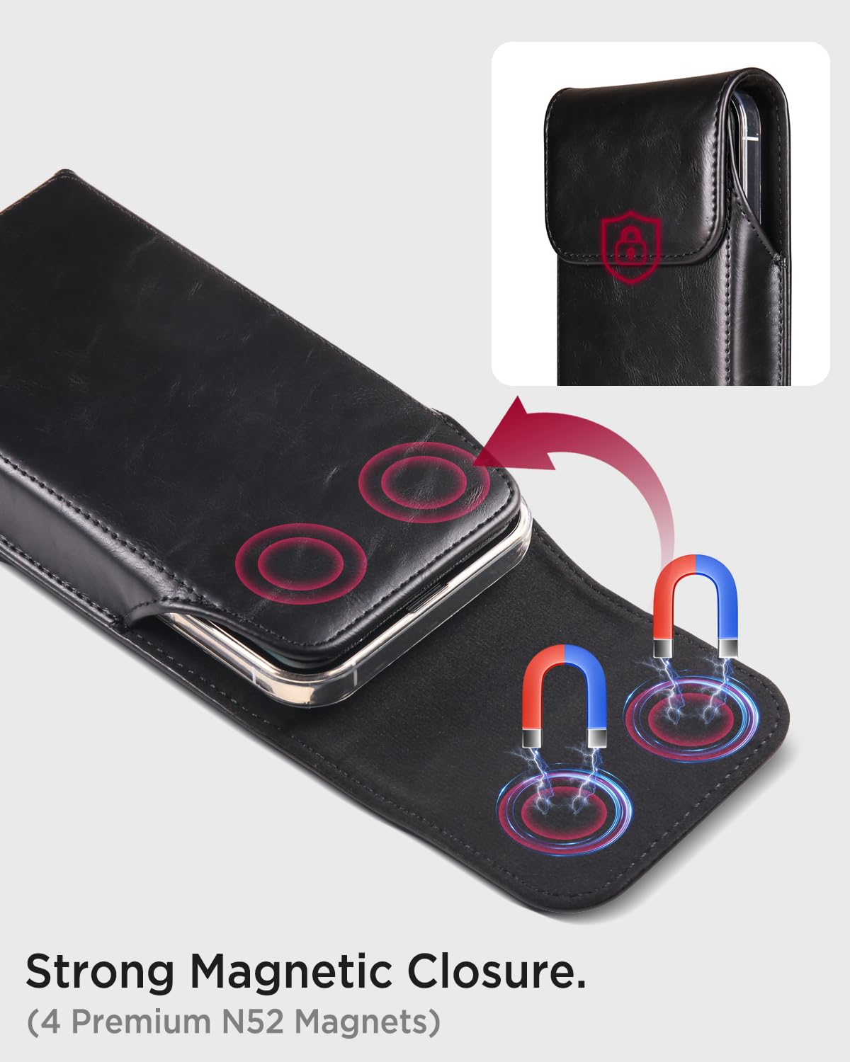 Miimall Vertical Funda de Cuero con Clip para Cinturón Compatible con iPhone 17 Pro MAX, Premium Piel Bolsa para Deportes al Aire Libre, Antiarañazos Antigolpes Funda para iPhone 17 Pro MAX, Negro
