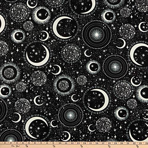 Timeless Treasures Glow In The Dark Science & Space Rainbow Moon & Stars Black, Fabric by the Yard