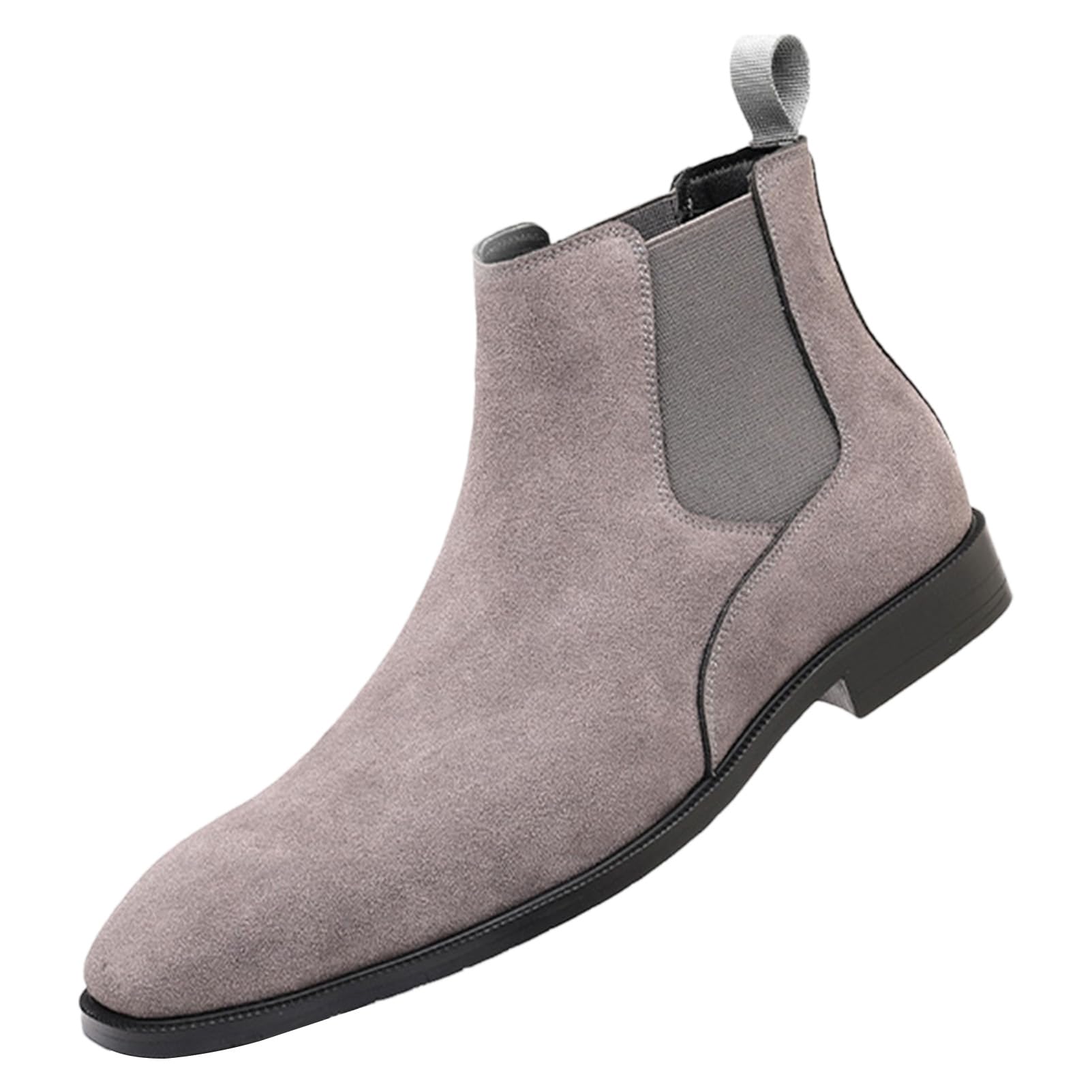 ANUFER Hombres Vacuno Cuero de Ante Botas Chelsea Punta Cuadrado Slip On Vestido Botines de Tobillo