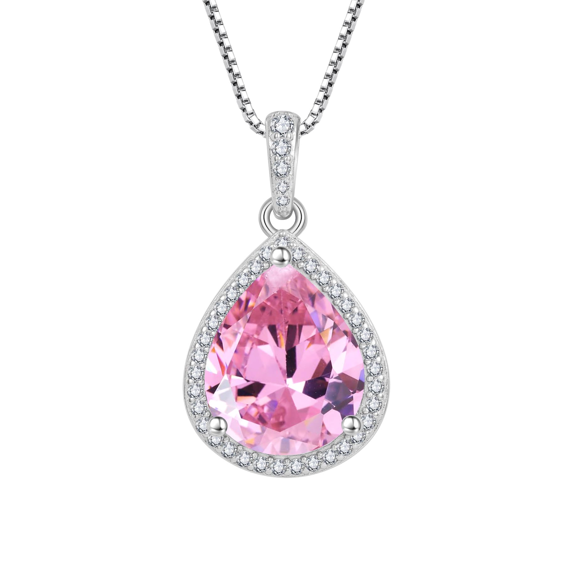 FJ Kette Damen 925 Sterling Silber Tropfen Halskette Birnenförmige Anhänger Geburtsstein Schmuck Geschenke für Frauen