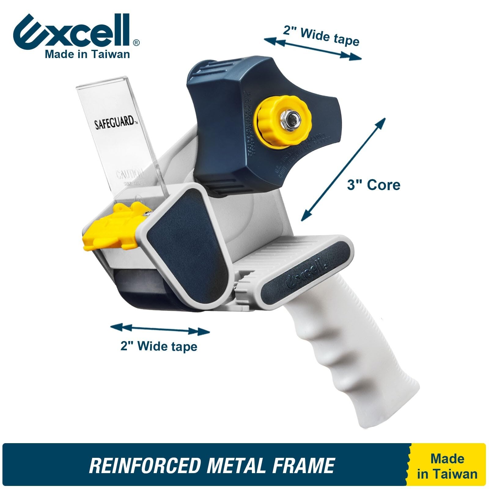 Excell - Dispenser per nastro da imballaggio Safeguard, pistola per nastro e 1 rotolo di nastro trasparente (spessore 5 mil - 4,8 cm x 50 m) utilizzato per ufficio e magazzino - 1 confezione (1)