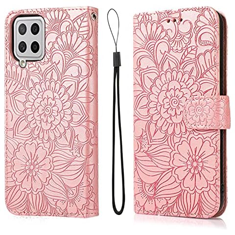 SKZIRI for Samsung Galaxy A42 5G Case Wallet for Girls Women Flower Case PU Leather with Card Slots Folding Stand Magnetic Scratchproof Protect Flip Cover for Samsung Galaxy A42 (A42, Rose Gold) Cover