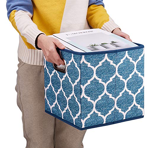 Square Fabric Cube Storage Bins 10.5X10.5 X 11In Blue Cloth Storage Cubes Baskets Foldable Storage Boxes Decorative Cubicle Strorage Inserts Cubes Drawer Organizer Closet,Qy-Sc09-6 #TOP1