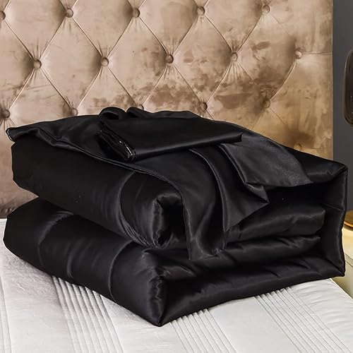 Miniatura 4 de Juego de edredón de satén negro, edredón sedoso de plumón alternativo, relleno de poliéster suave, relleno de poliéster suave, edredón de lujo como