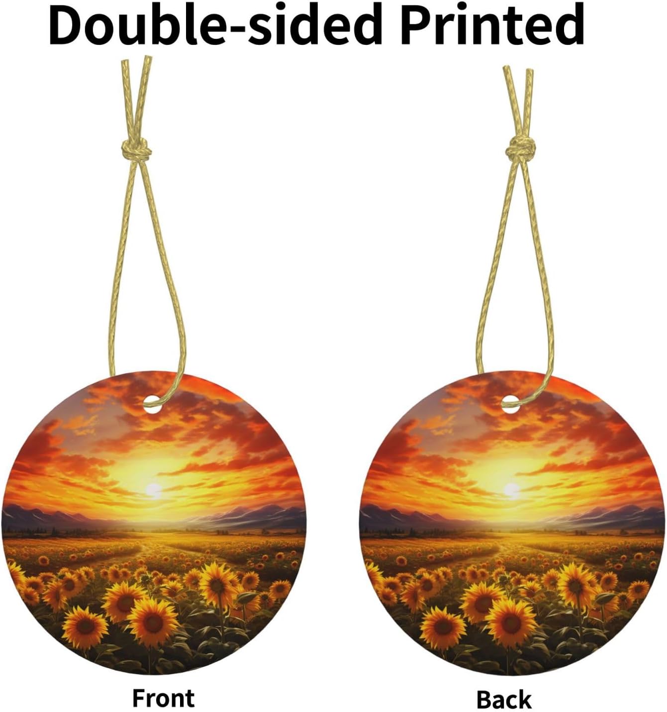 Christmas Ornaments Ceramic Round Christmas Hanging Ornament Double-Sided Dreamlike Sunset of A Sunflower Field Print Christmas Tree Pendants for Fireplace Party Holiday Wedding Xmas Decoration Gift
