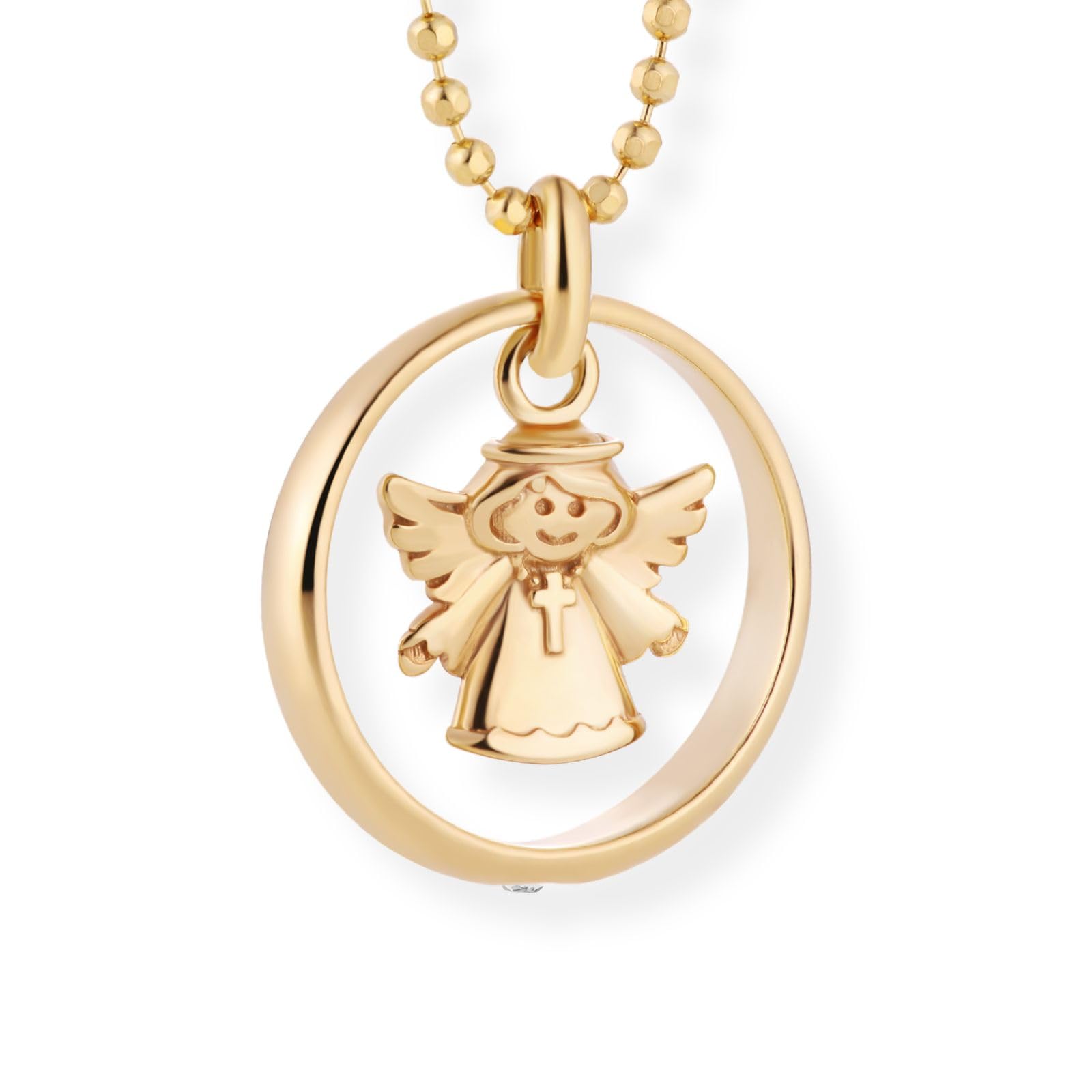 fish Collana Per Bambini Con Ciondolo Angioletto Dorato E Catena Regolabile In Argento