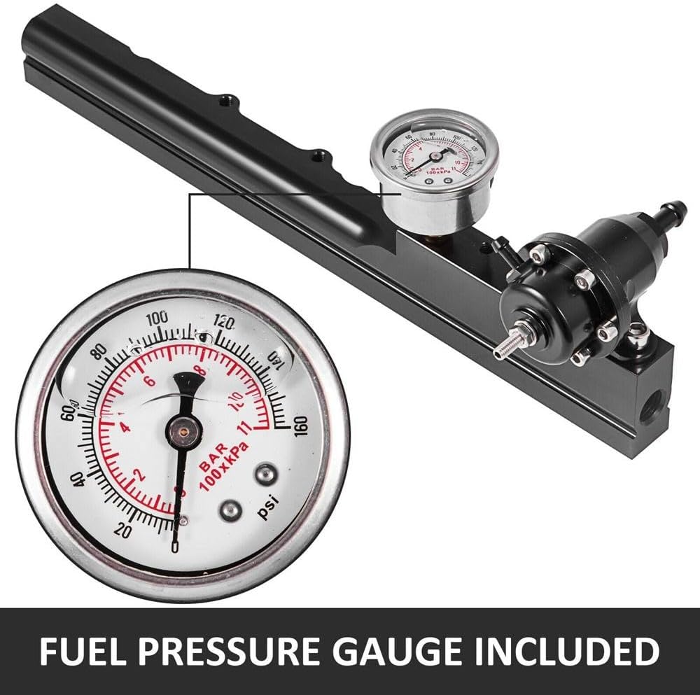 Fuel Pressure Regulator Gauge Fuel Rail Aluminum Kit Fit for Acura/for Honda Integra Civic B16 B18 B20 Si LS GSR B-Series - (Color: Black, Style: A)