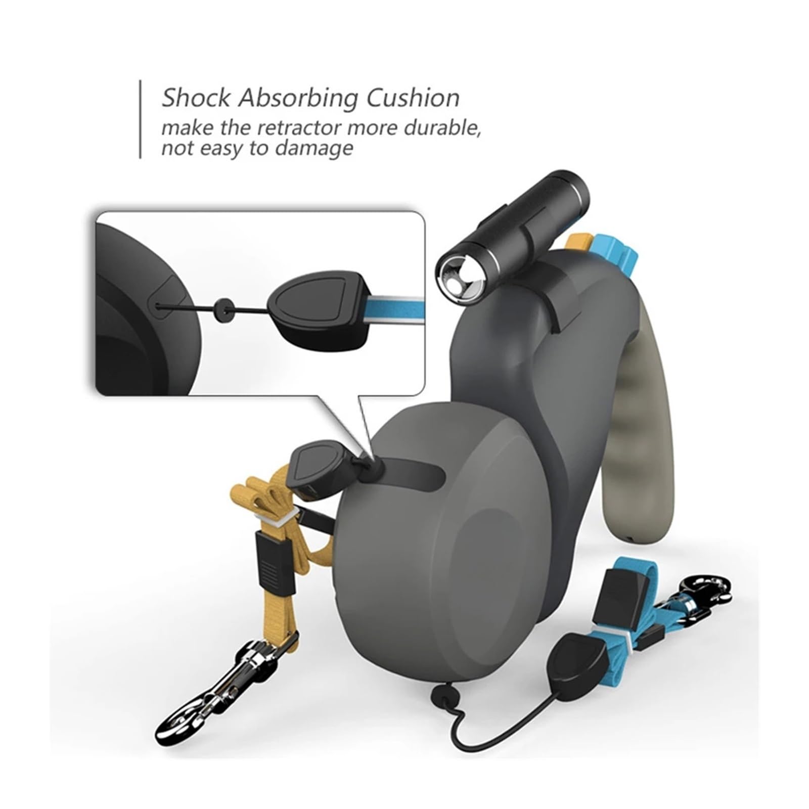 Laisse for Chien Double rétractable rotative 1 pièces avec lumière(Black)