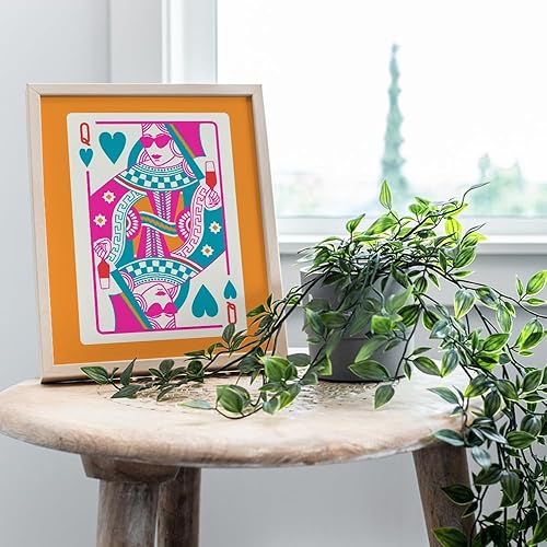 Miniatura 7 de Queen of Hearts Preppy Room Decor  Queen O Hearts - Decoración de pared estética de moda para mujeres  Estampado de barra azul y rosa naranja  Arte
