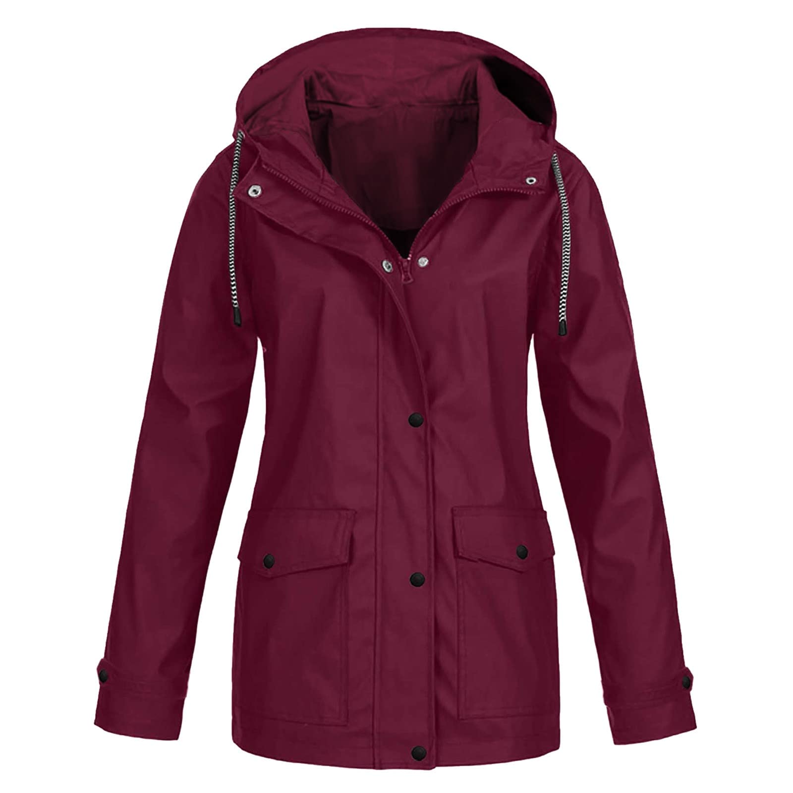 Genérico Chaqueta Entretiempo Mujer-Chaqueta Impermeable A De Con Bolsillos Con Capucha De Color SóLido Para Mujer OtoñO Invierno