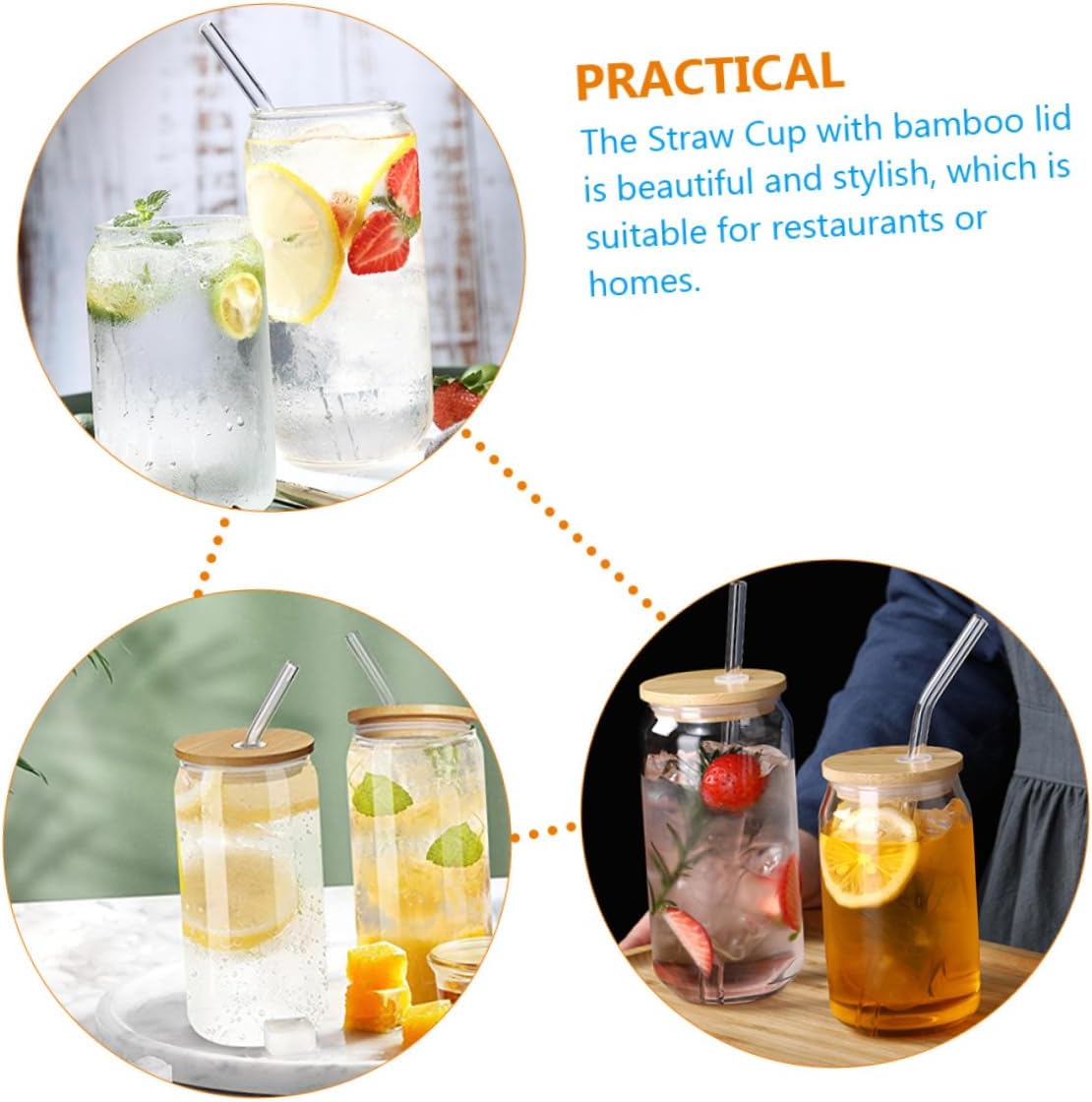 18oz Glass Can Cup Lid and Straw Food-Grade Drinkware for Iced Coffee Juice and Tea Portable Beverage Cup for Home and Travel