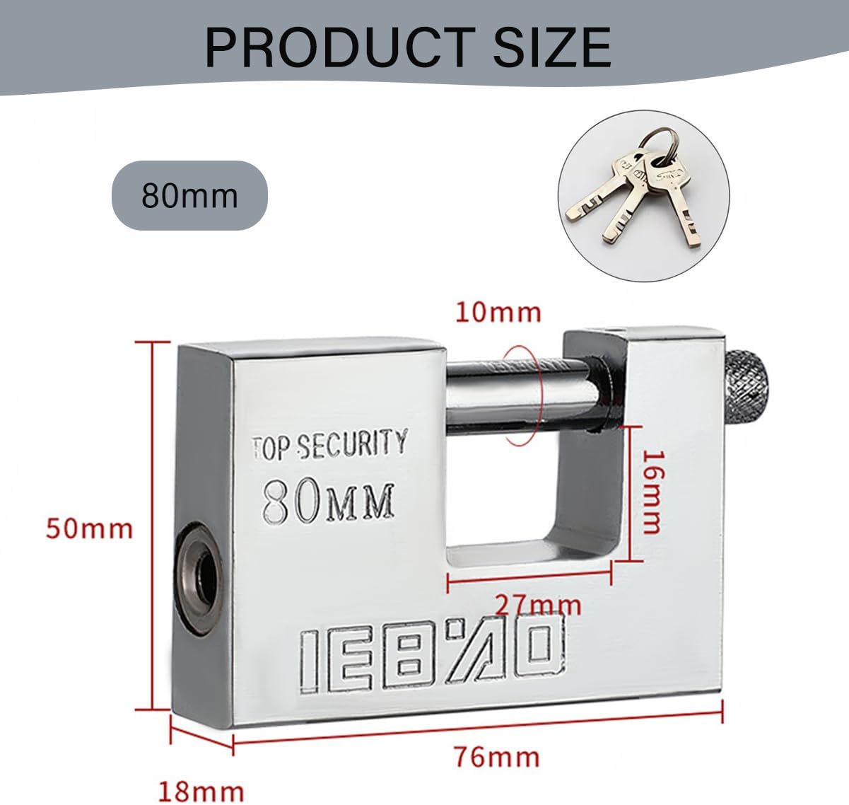 Heavy Duty Shipping Container Lock, Protect Garage Door, Containers, Shed, Shutter, Gate and Warehouse, Secure Outdoor Resist Cutting Lock for Weather Resistant Body, 3 Key (80mm)
