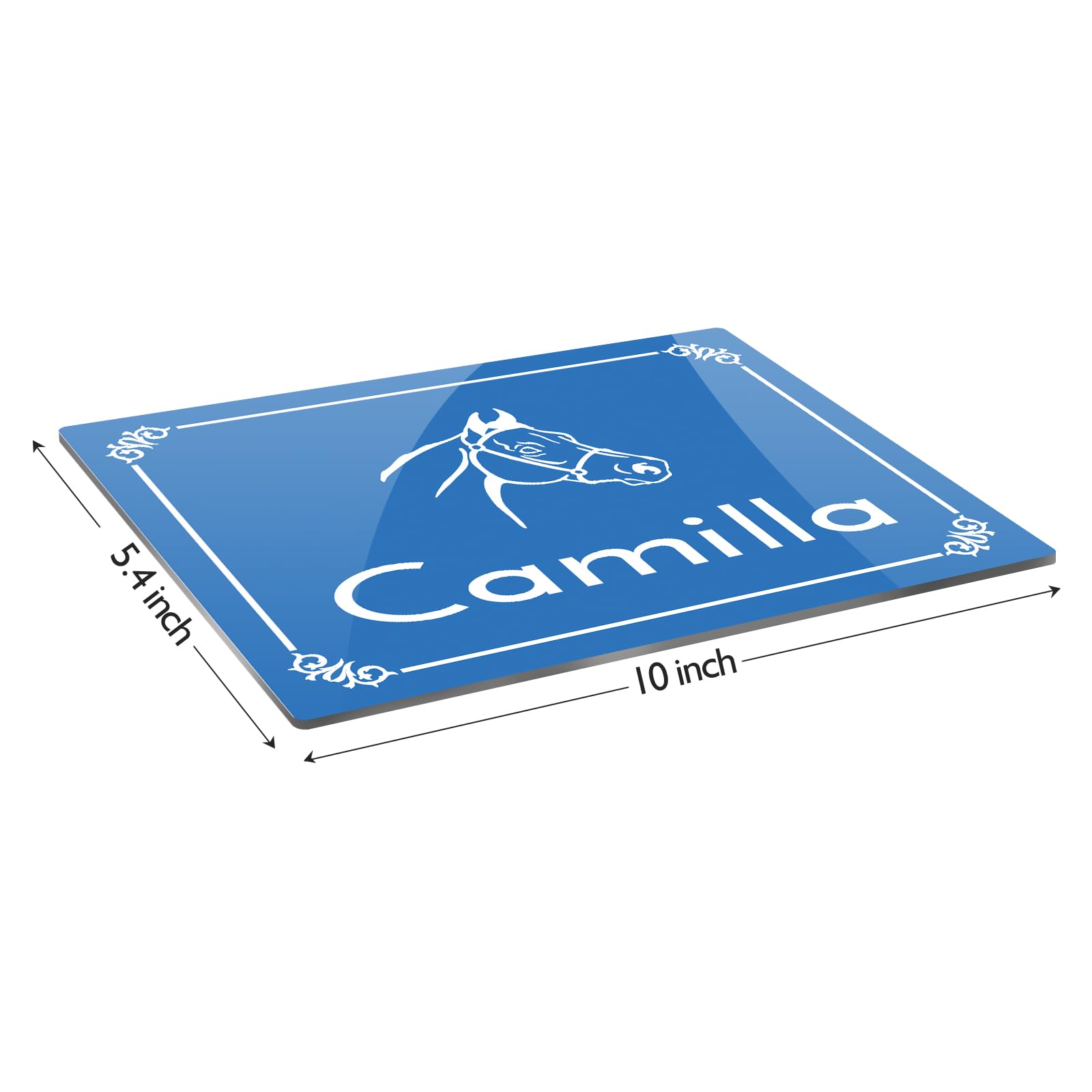 Kvoleido Reflective Horse Stall Name Plate Metal - 10 '' x 5.4'' Personalized Stall Sign,Custom Pet Name Sign,Name Plate Plaque Sign for Horse Stall,Barn,Large Pre-Drilled Holes/Adhesive(Black/White)