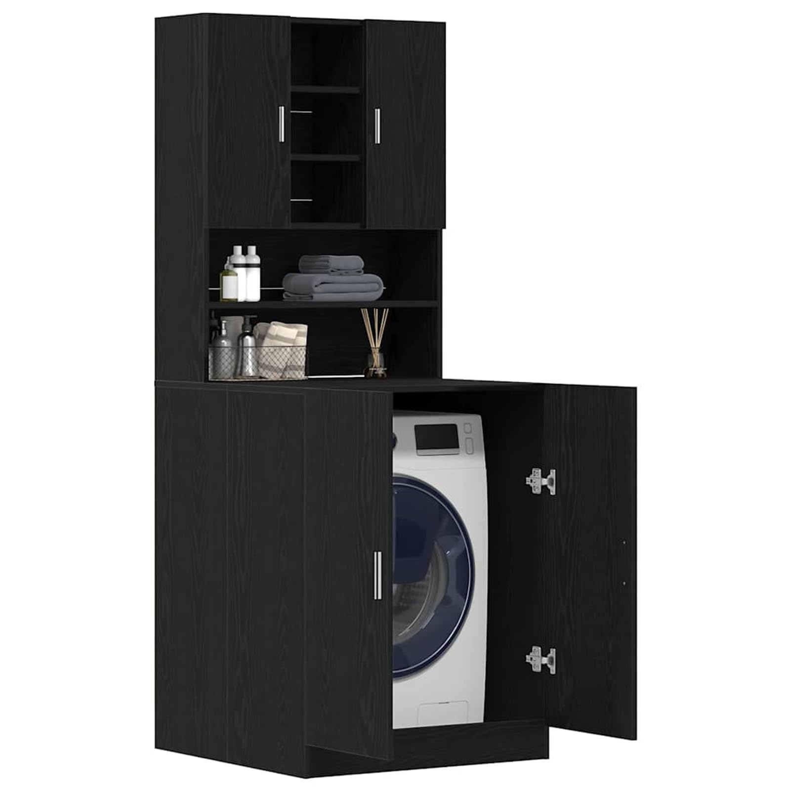 Mobile per Lavatrice in Legno Ingegnerizzato, Rovere Nero, 70,5x71,5x181,5 cm, 2 Pezzi, Design Moderno Minimalista, Resistente e Durevole, Peso Max 120 kg, per Lavanderia e Soggiorno