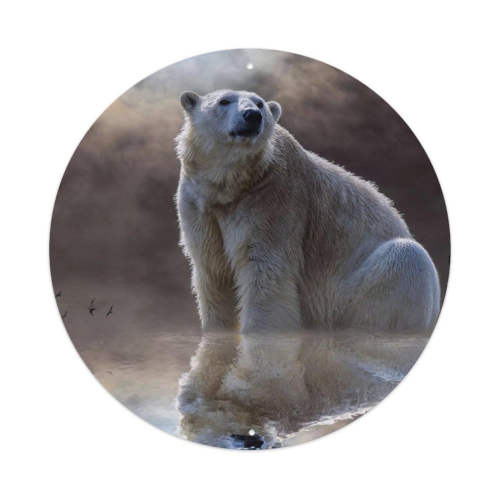 Animal Artwork Polar Bear on The River Vintage Metal Tin Sign Plaque Wall Decor for Cafe, Club Bar, Office, Garden Metal Poster 8x8Inch