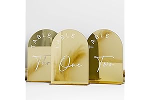 Gold Mirror Arched Wedding Table Numbers with Stands 1-10