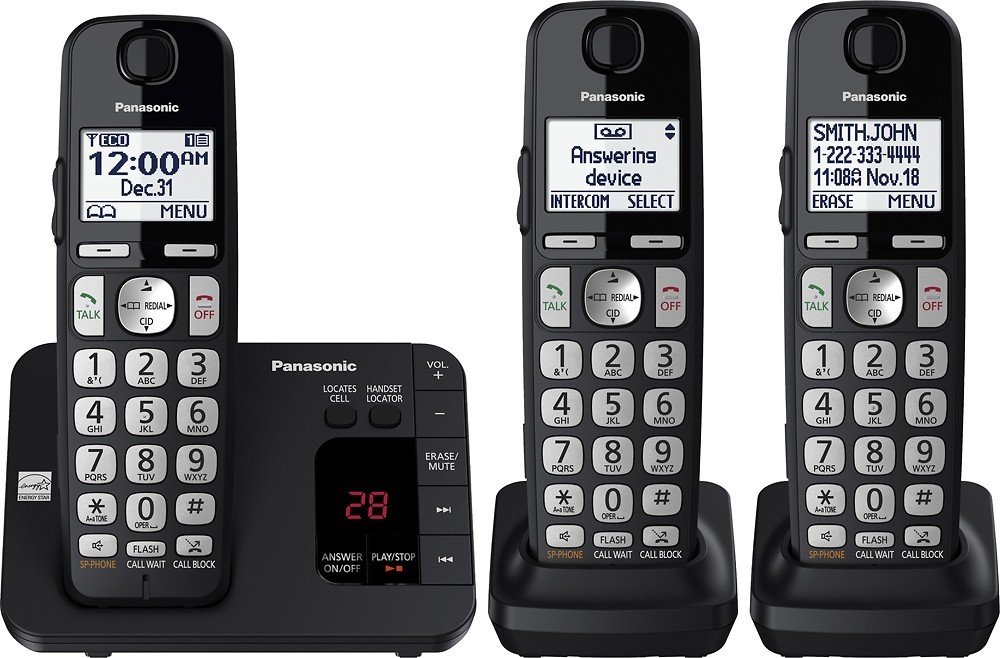 Panasonic DECT 6.0 Expandable Cordless Phone System with Answering Machine and Call Blocking - 3 Handsets - KX-TGE433B (Black)