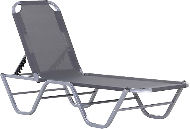 Outsunny Sun Lounger Relaxed Recliner with 5-Position Adjustable Backrest Aluminium Frame for Pool or Sun Bathing Light Grey