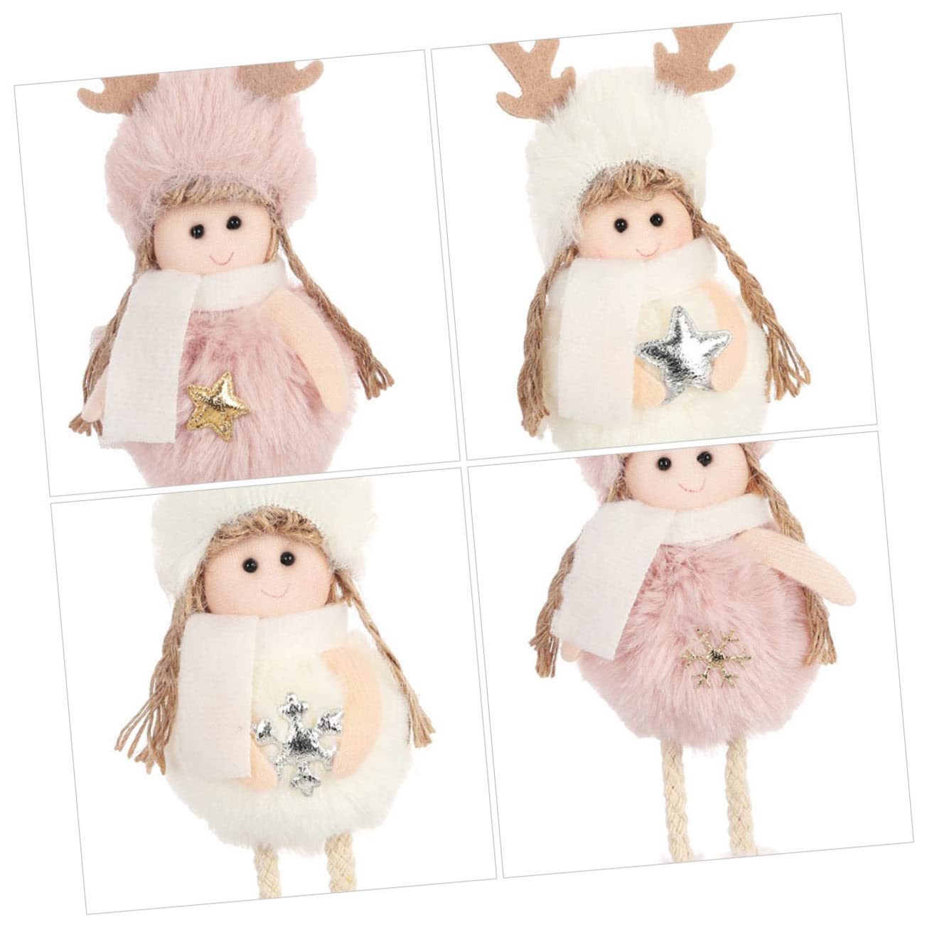 4 Piezas Conjunto de Adornos de Peluche Angelicales para Árbol de Navidad Colgantes y Decoraciones Navideñas Encantadoras para Hogar y Fiesta