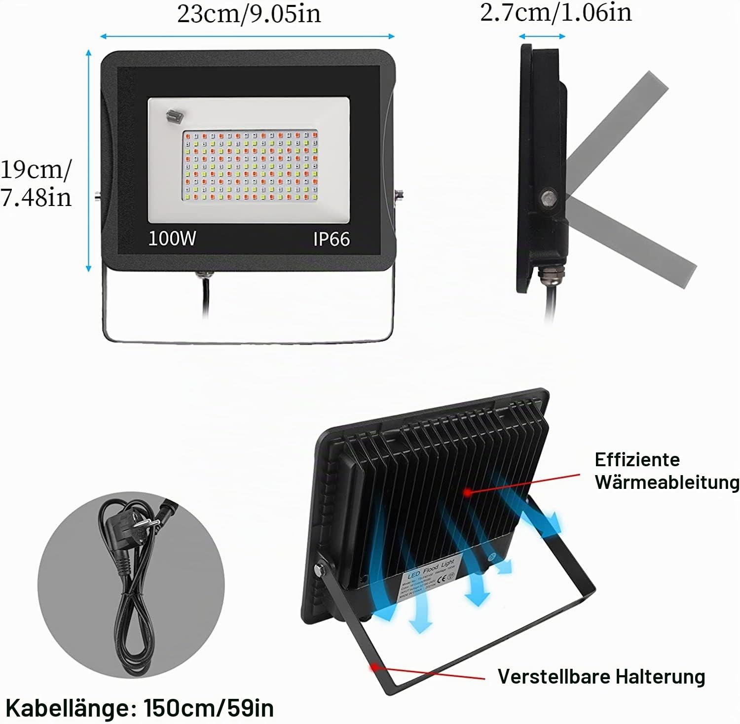 RGB Strahler Outdoor 100W, T-SUNUS RGB LED Strahler Außen mit Fernbedienung 16 Farben und 4 Modi, IP65 Wasserdicht Fluter für Party Halloween Bar Deko Weihnachten