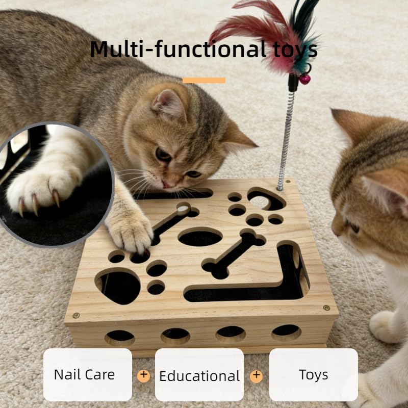 Cat Nail File Scratch Enrichment Box Enrichment Puzzle Toy for Indoor Cats Interactive Cat Scratch Puzzle Enrichment Box Toy with Sandpaper and Bell Ball, Nail File Stress for Cats thumbnail