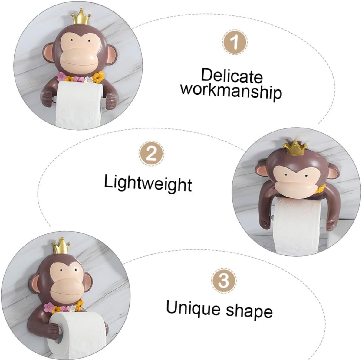 Brown Cartoon Monkey Toilet Paper Mounted Smooth Edges Compact Design Bathroom Tissue Holder for Household Toilet Supplies Eco Friendly and Practical Organizer