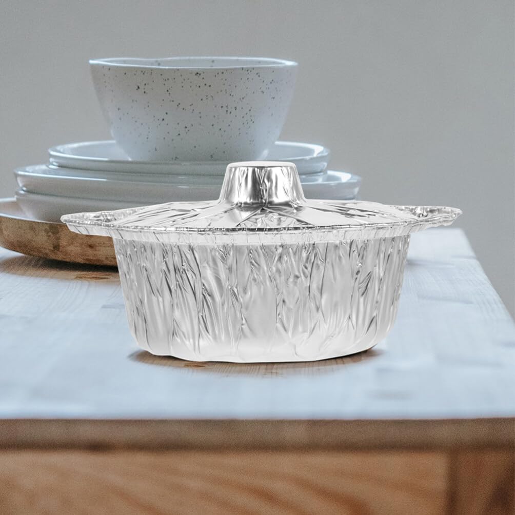 Kichvoe Aluminum Foil Pie Pans with Lids, 1100ml 6pcs Round Tinfoil Pots Foil Oven Casserole Pots Camping Baking Foil Pan Disposable Tin Pot for Cooking Roasting Meal Prep Reheating Silver