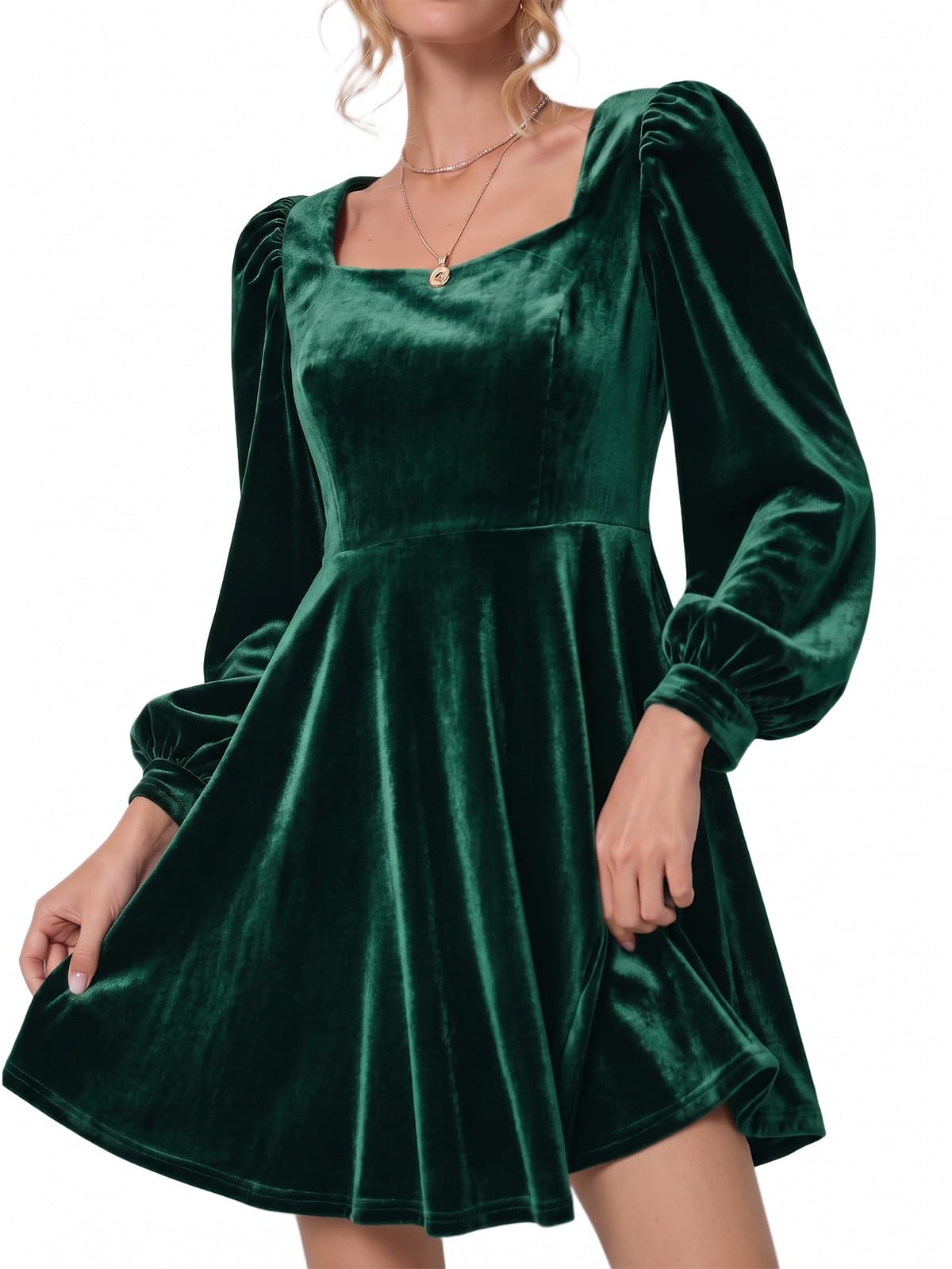 Saodimallsu Damen Langarm Samtkleid Knielang Rundhals Kleid | A-Linie Partykleid,Herbstkleid,Einfarbig Winterkleid,Cocktailkleid,Abendkleid,Elegant