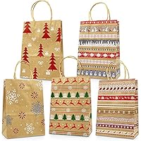 Sacs-cadeaux Noël En Papier Kraft – Lot De 24 Sacs Avec Poignées – Format 21x15x8 Cm – Pour Emballages Cadeaux Festifs