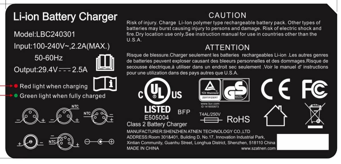 ENERpower Chargeur 29,4 V 2,5 A pour Batteries 26 V de Giant Twist Freedom, Comfort, Elegance, Express, Chargeur Accus