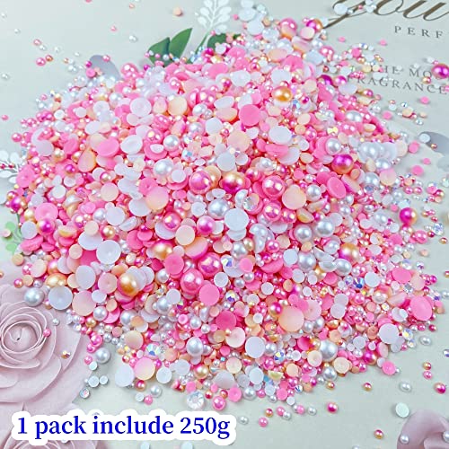 Xinhongo 250G Mix Resin Rhinestones Half Round Pearls Flatback Rhinestones Pearl Beads For Crafts Multi Size 3Mm-10Mm Half Pearl Rhinestone For Crafts,Nail Art,Clothes Shoes(Pink Series) #TOP1