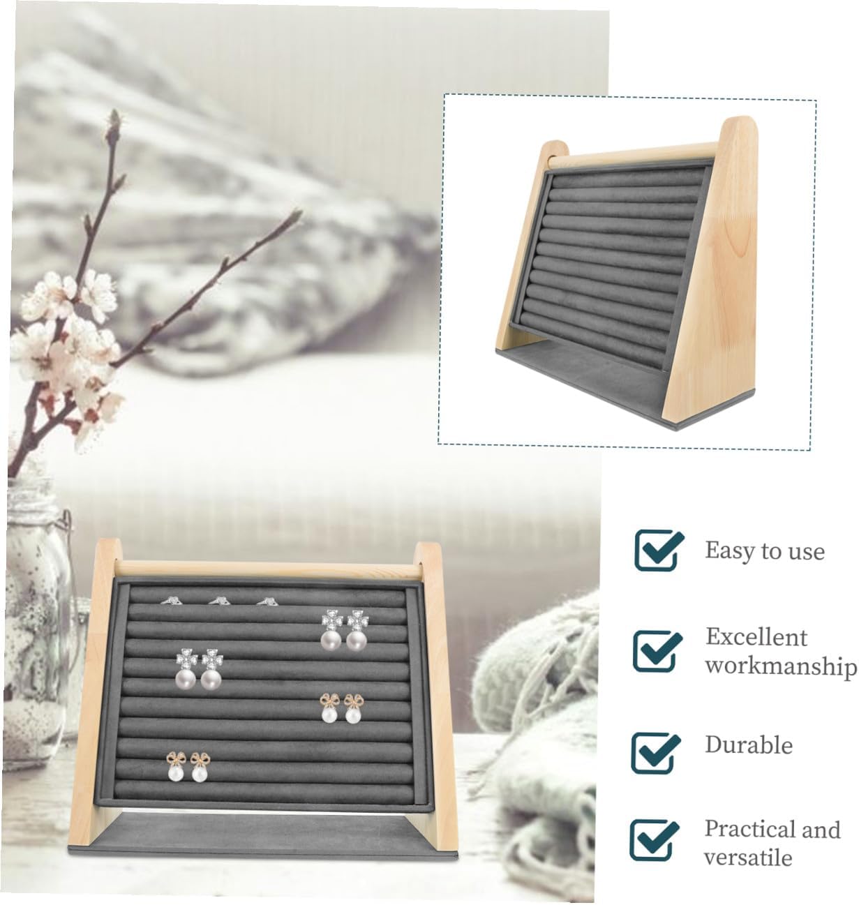 Stylish Wooden Jewelry Stand Ring Earring Display Rack Wedding for Her