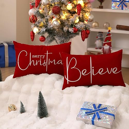 Miniatura 4 de Fundas de almohada navideñas de 12 x 20 pulgadas, decoración de casa de campo, decoración de vacaciones, funda de cojín para el sofá del hogar