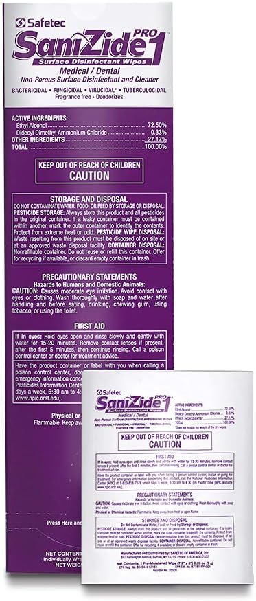 Safetec SaniZide Pro 1 Surface Disinfectant Wipes in 50ct Box (6/Case)