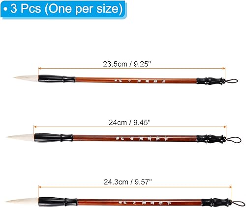 Miniatura 2 de PATIKIL Pincel redondo para pintura, paquete de 3 unidades, acuarela, tinta, caligrafía, pincel, dibujo, arte Sumi-e, mango de madera para