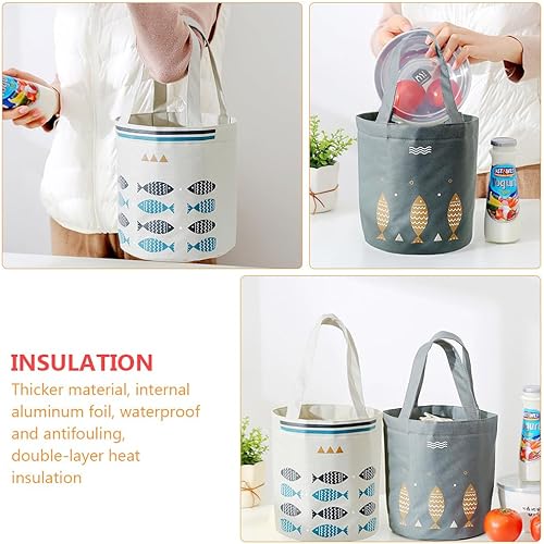 Miniatura 7 de Cabilock 2 bolsas de almuerzo Oxford portátiles Bento bolsas redondas de viaje aisladas bolsa de almuerzo bolsa de aluminio contenedor para picnic