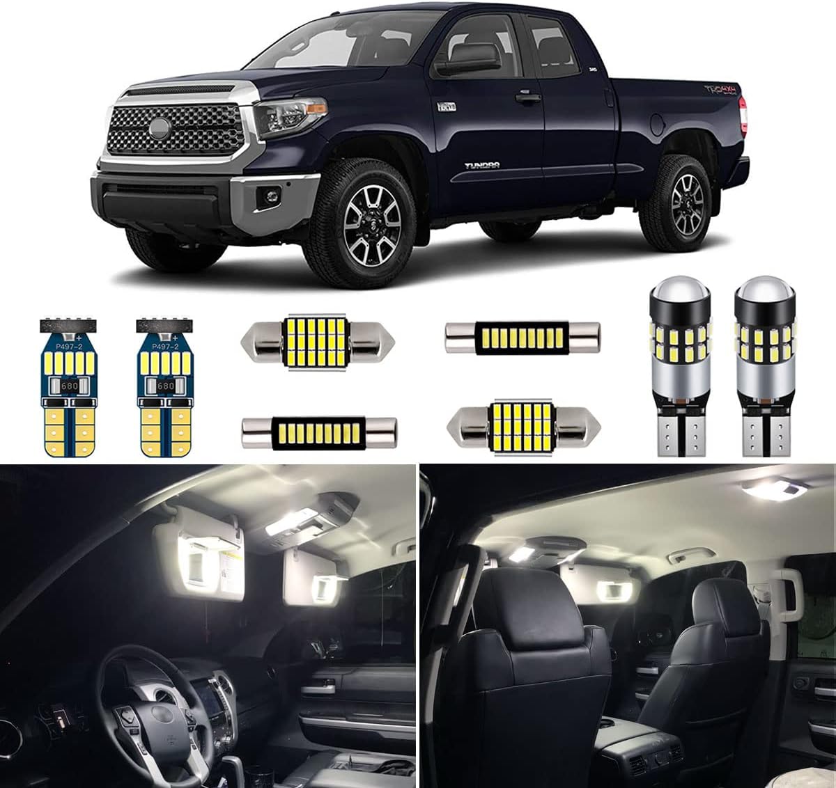 Super Bright 6000K White LED Interior Light Bulbs Kit Package for 2007-2019 Toyota Tundra + Install Tool