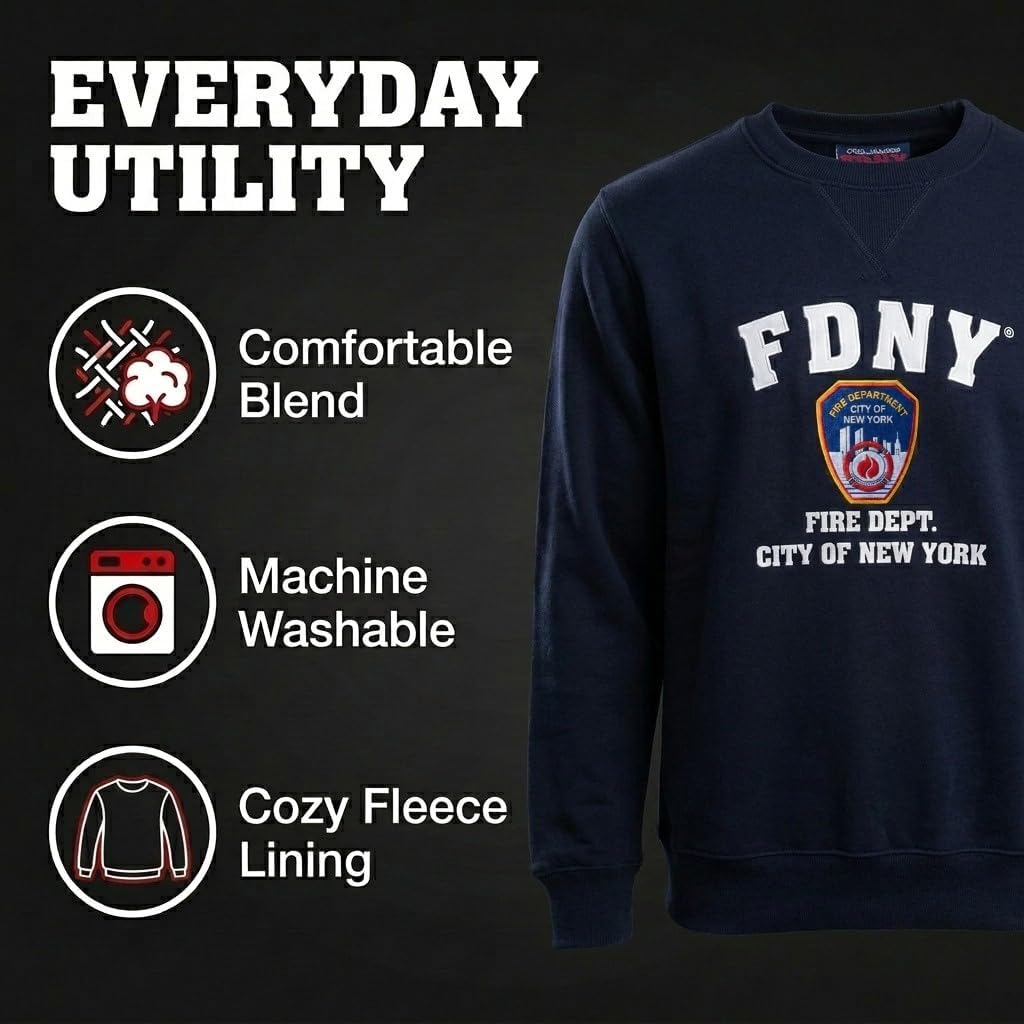 Artisan Owl New York Fire Department Style Embroidered Crew Neck Sweatshirt, NavyBlue