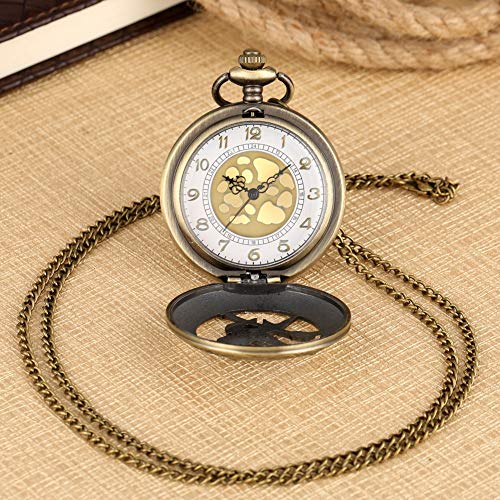 AxBALL Antique Accessory White Hollow-out Dial Pocket Watch Retro Bronze Case Slim Chain Pendant Wat