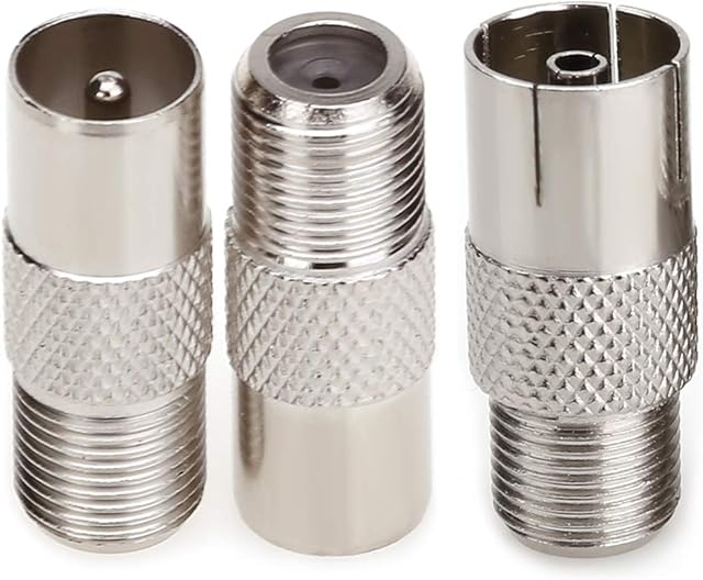 NANYI Female To Male TV Aerial Coaxial Coupler,T/F Type Screw Connector Socket to RF Coax Aerial Adapter Nickel plating-3 Pack