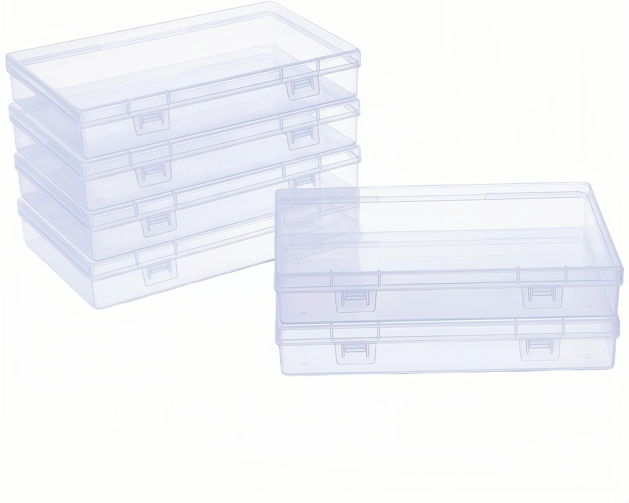 LJY 6 Pack Small Plastic Storage Box with Hinged Lid 18 x 11 x 3 cm – Flat Rectangular Storage Containers with Lids for Beads, DIY Craft Storage and Hardware, Transparent Storage Box (Clear)