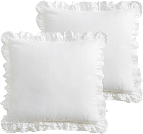 Miniatura 1 de Paquete de 2 fundas de almohada blancas con volantes, tamaño King de 20 x 36 pulgadas, 100% algodón, cierre de sobre, estilo rústico y chic (blanco,