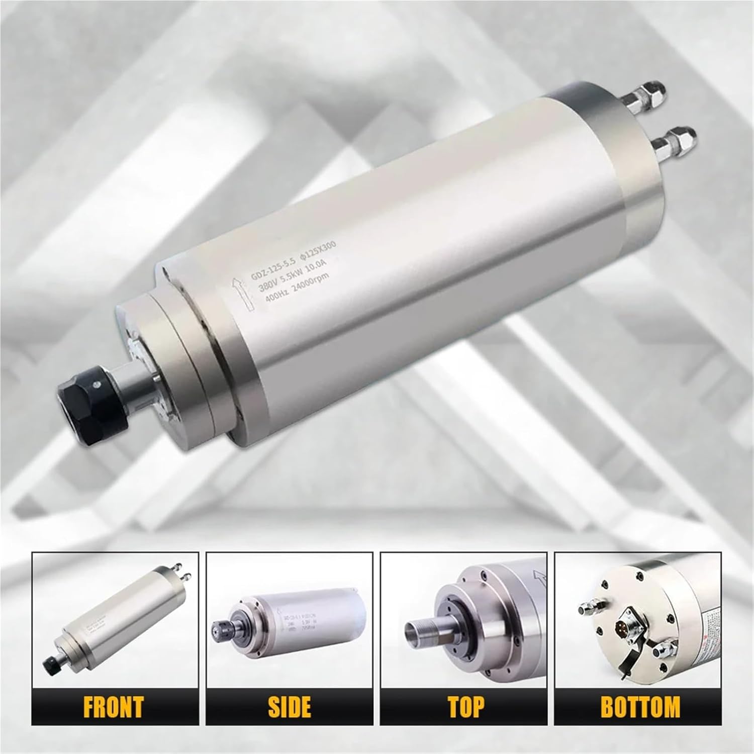 5.5kw Water Cooling Spindle Motor 5500w Round Spindle 400Hz 24000RPM ER25 125mm Diameter for CNC Milling Drilling