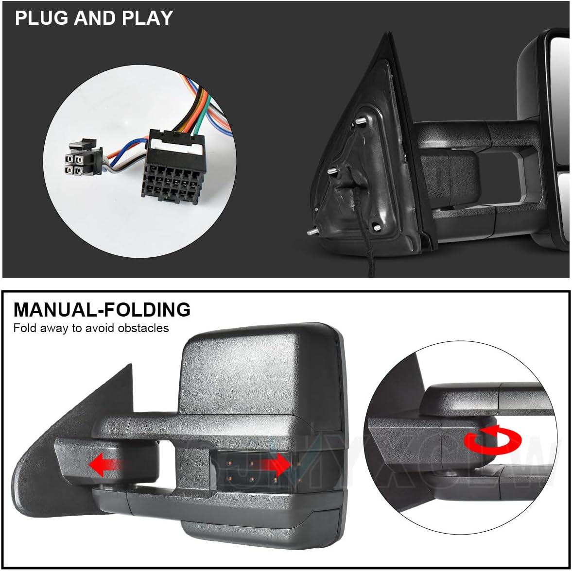 Power Heated Towing Mirrors Compatible for Chevy Silverado GMC Serria 2014-2018,Manual Extendable & Foldaway with Arrow Turn Signal,Running & Backup Lights,GM1320511 GM1321511 (Passenger Right Side)