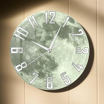12 Inch Moon Clock,Space Wall Decor Clock with Large Numbers Easy to Read Modern Space Room Decor Wall Clock Watch Silent Movement Battery Operated for Bedroom Kids Room Kitchen Living Room