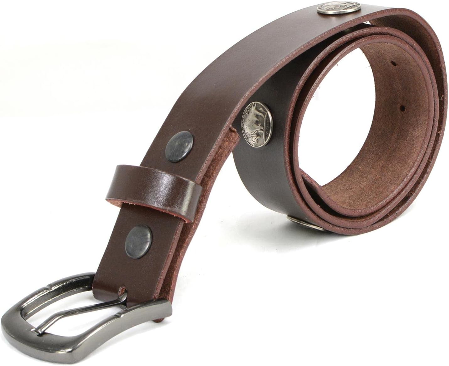 Milwaukee Leather MP7107 Men's 5 Cent Buffalo Coin - Brown Leather Belt w/Interchangeable Buckle - 1.5 inches Wide