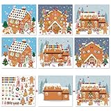 Picture of VABAMNA Christmas Party Favor for Kids - 30 Sheets Make a Gingerbread House DIY Craft Stickers Scenes for Xmas Holiday Activity Party Game Supplies, 15 Sets