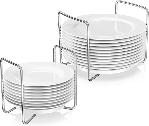 Piconico Soporte para platos para cajón de cocina, 2 estantes de platos de bambú blanco para encimera de cocina, ajustable de 6.75 a 12.5 pulgadas,
