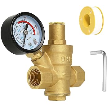 Pressure Regulator Water 1/2 Inch DN15 with Pressure Gauge Water Pressure Regulator with Pressure Gauge Made of 100% High Hardness Brass with Adjustment Tools Brass Water Pressure Regulator